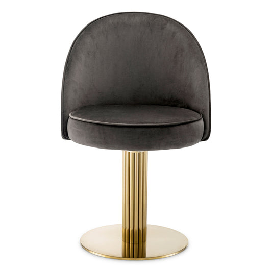 Eichholtz Dorland Dining Chair, Brushed Brass, Roche Dark Grey Velvet, Swivel Base (A119129)
