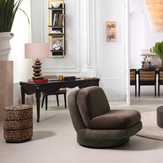 Eichholtz Galiano Swivel Chair, Bayard Brown, Renato Brown, Black Swivel Base (A119301)