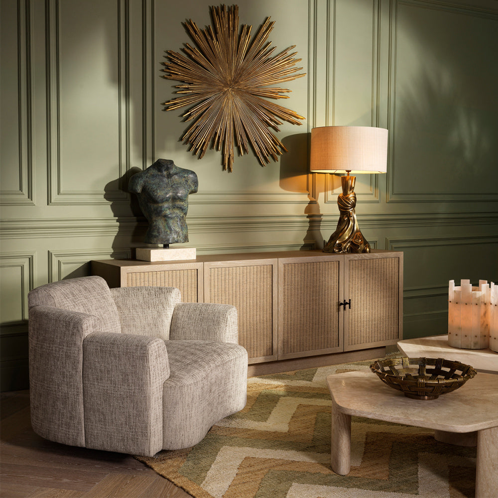 Eichholtz Marbella Swivel Chair, Creststone Beige, Black Swivel Base (A119785)