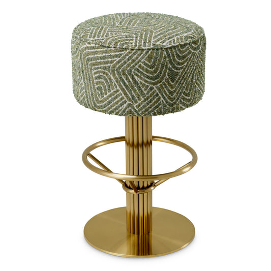 Eichholtz Carleton Bar Stool, Brushed Brass, Camari Green, Swivel Base (A120167)