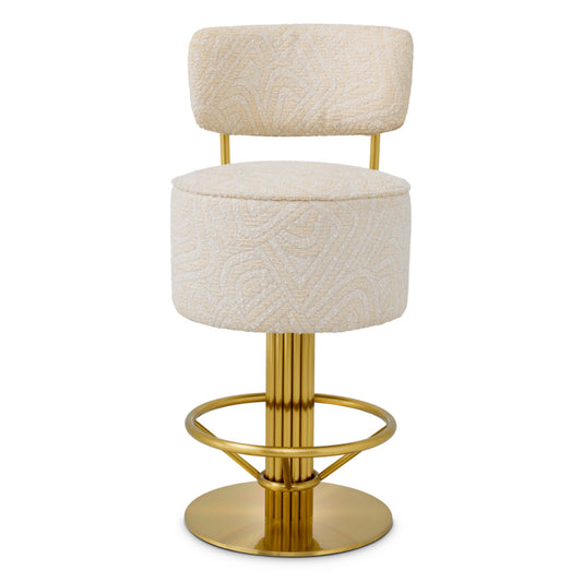 Eichholtz Carleton Counter Stool, Brushed Brass, Camari Cream, Swivel Base (A120863)