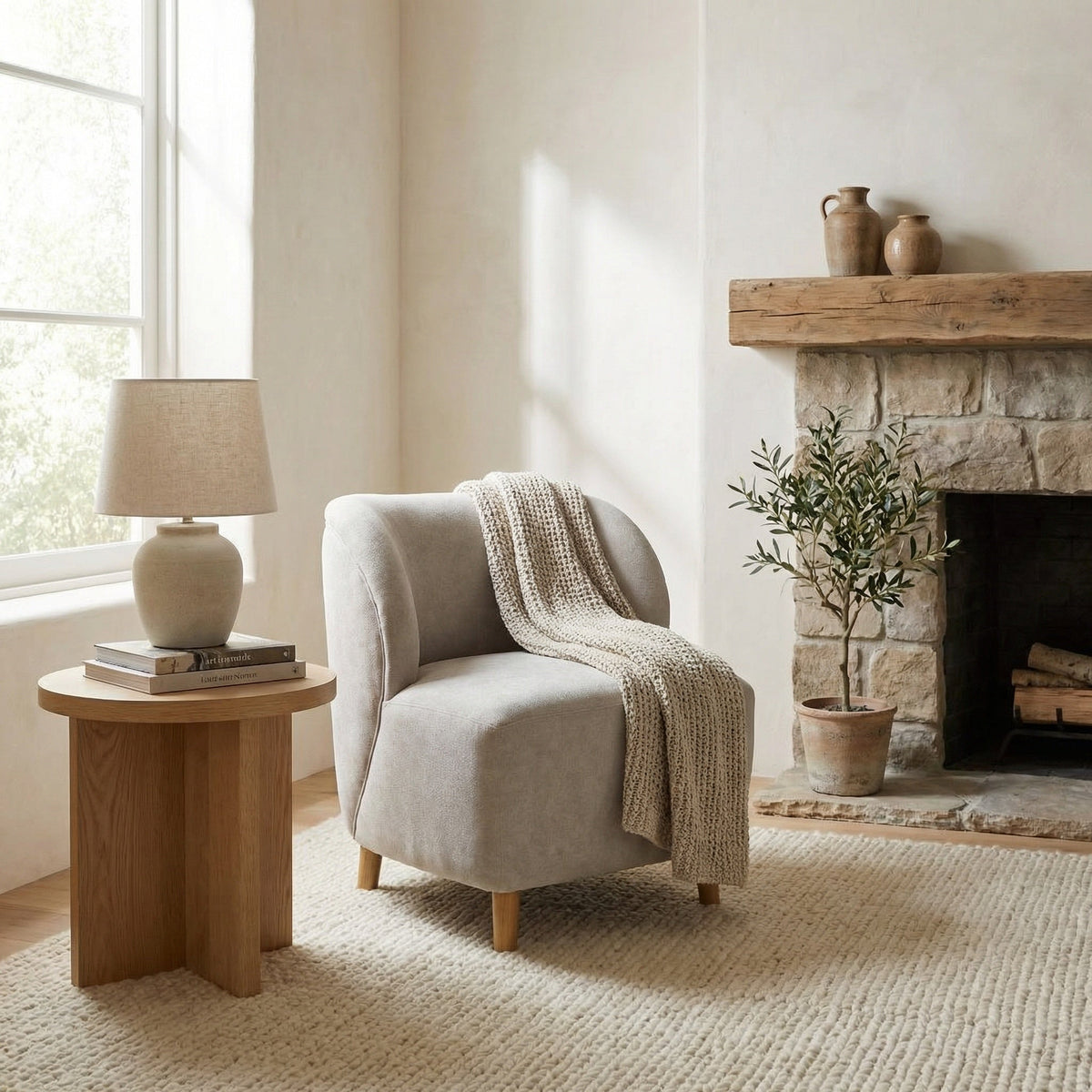 Noir Laffont Accent Chair Natural, Parchment styled in an interior setting