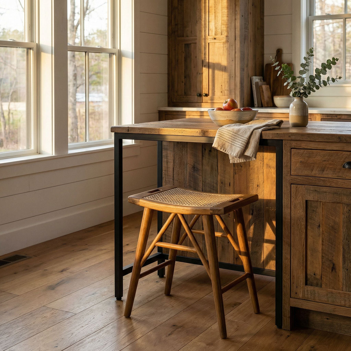 Noir Murphy Stool Natural styled in an interior setting
