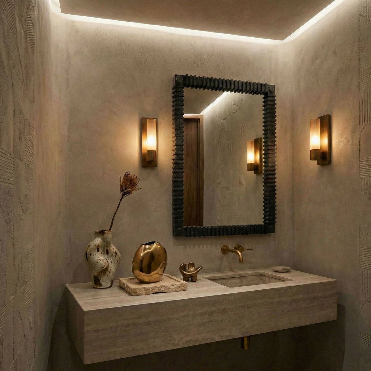 Noir Rift Mirror Charcoal Black styled in an interior setting