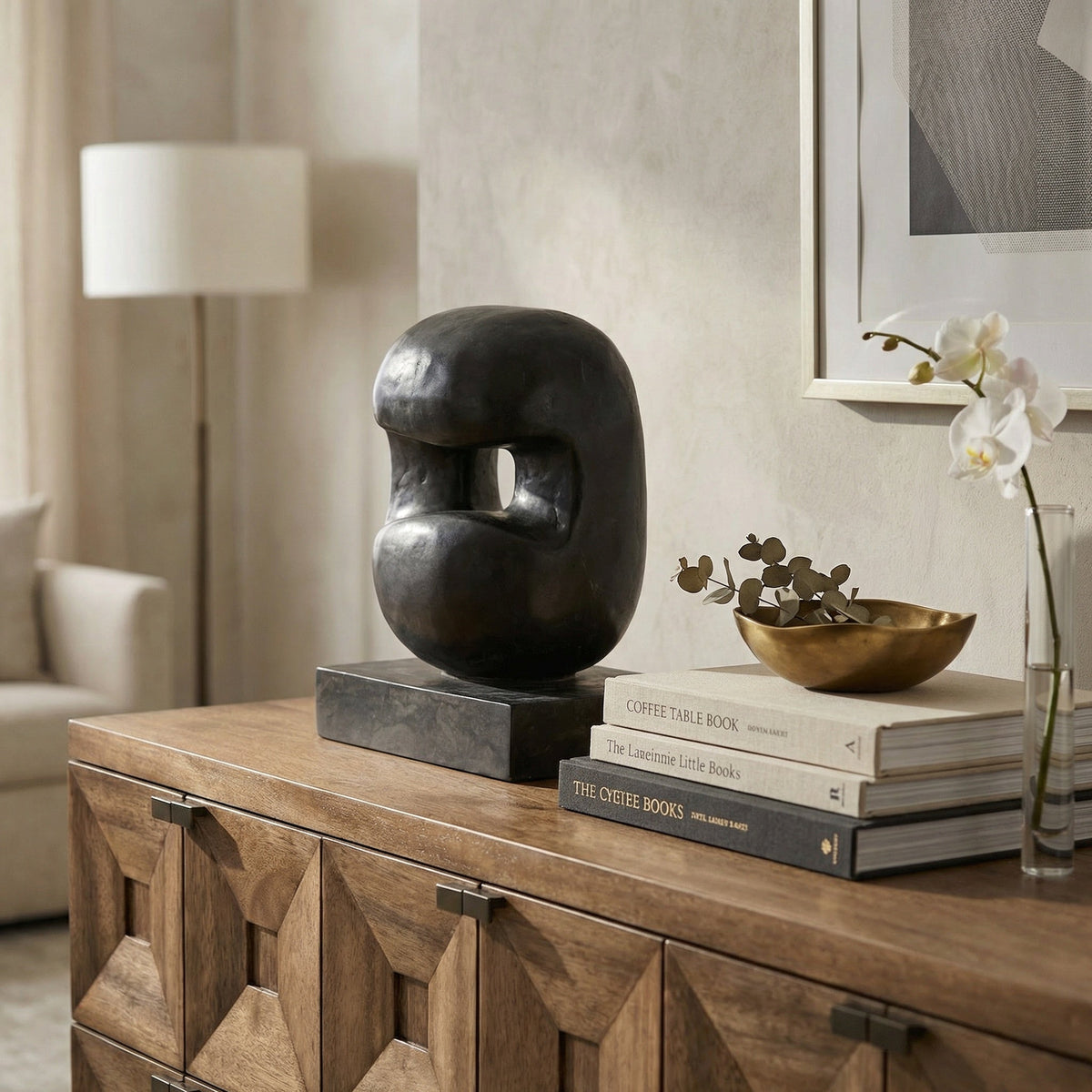 Noir Juno Sculpture Black styled in an interior setting