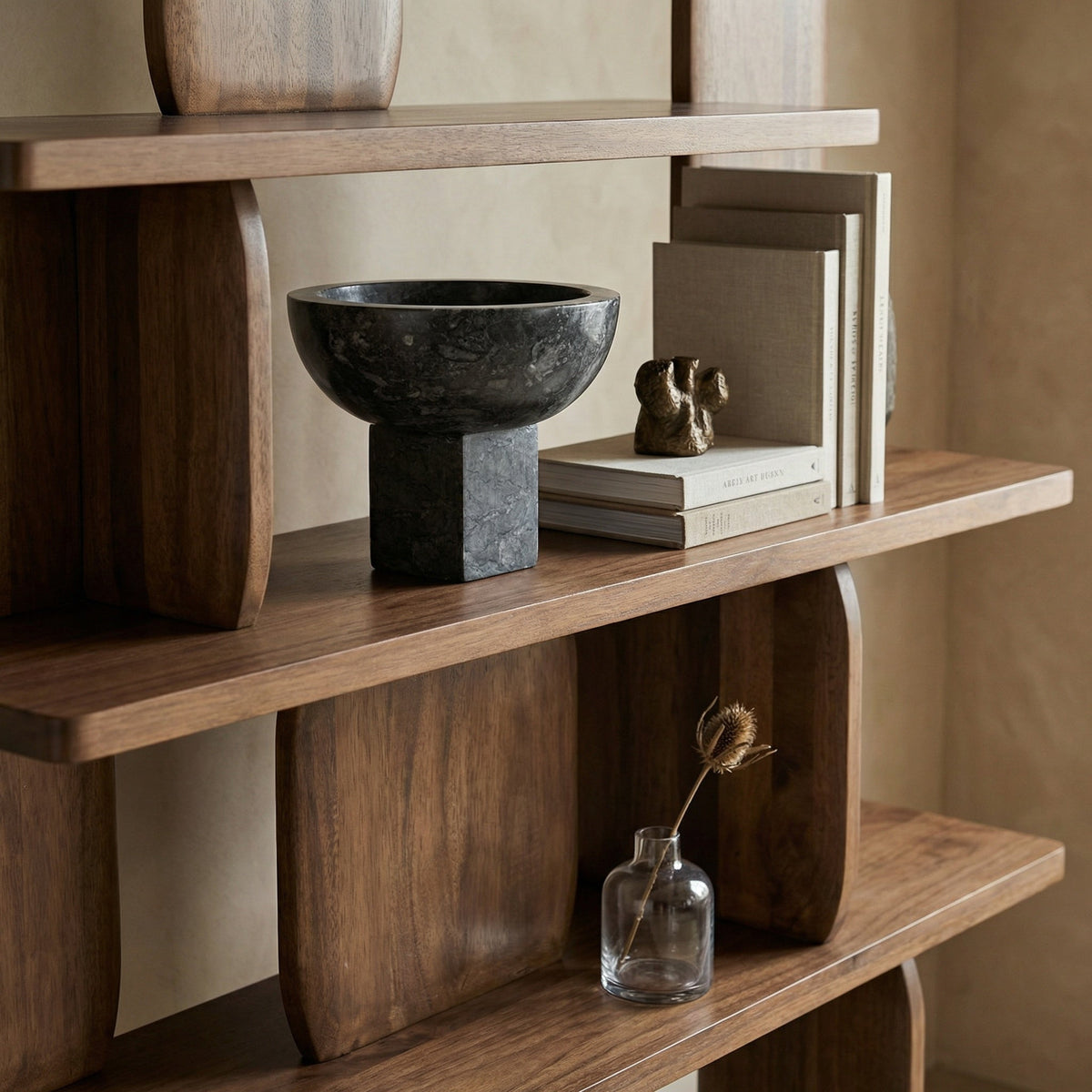 Noir Zeta Bowl Black Marble styled in an interior setting