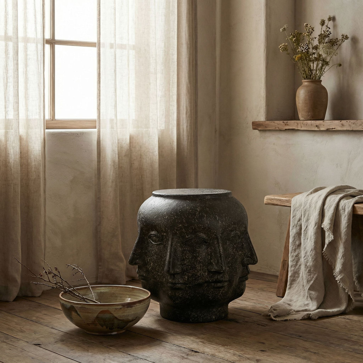 Noir Multi-Face Stool Black styled in an interior setting