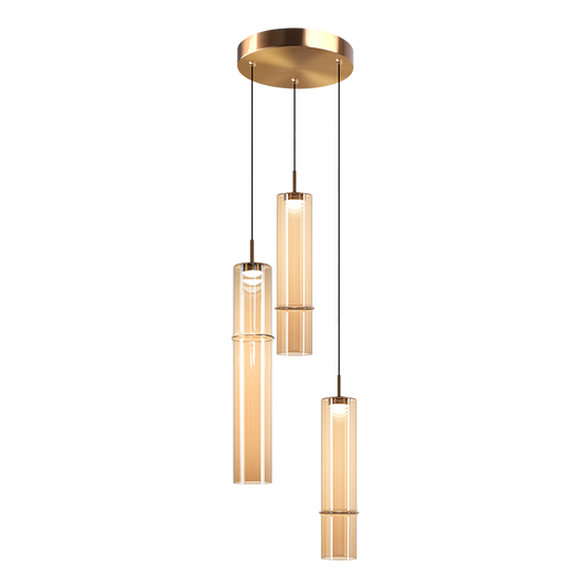 Matteo Lighting Bambu 3-Light LED Multi-Pendant in Aged Gold Brass + Amber Glass (C30603AGAM) – alternate view