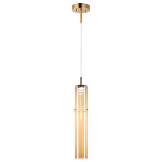 Matteo Lighting Bambu 20" LED Pendant in Aged Gold Brass + Amber Glass (C30611AGAM) – alternate view