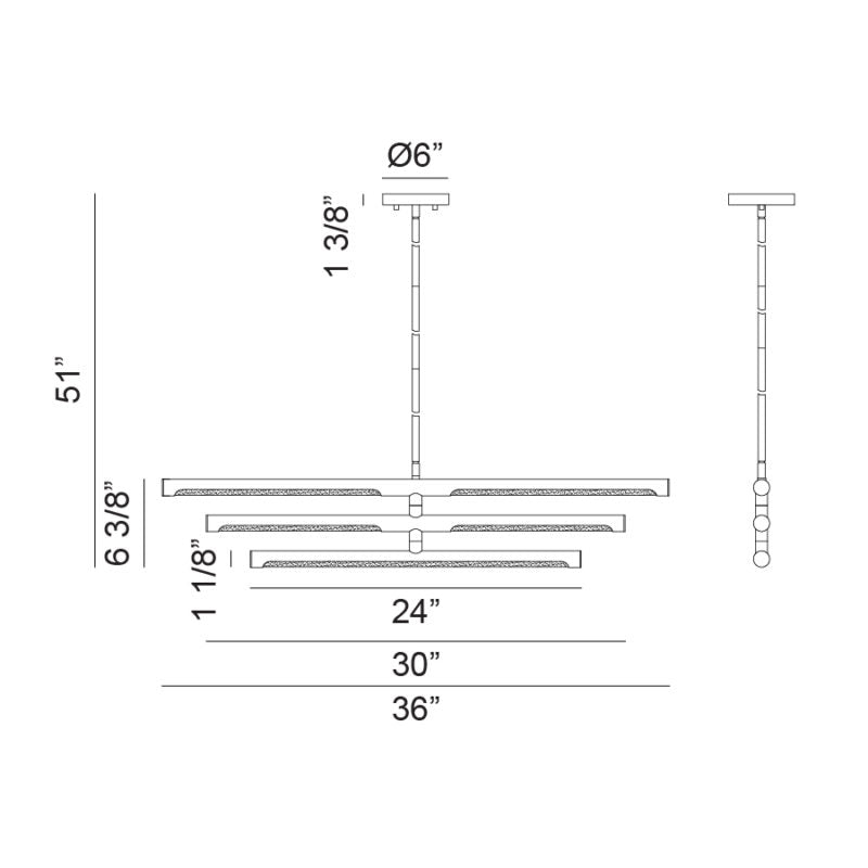 Matteo Lighting Novelle 36" 3-Light LED Linear Pendant – line drawing with dimensions