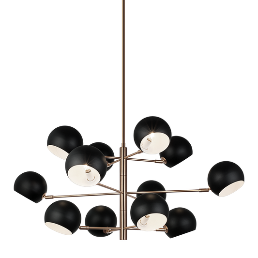 Matteo Lighting Orb 41" 12-Light Chandelier in Matte Black + Aged Gold Brass (C31712MBAG) – alternate view