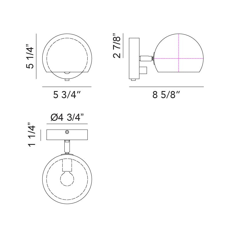 Matteo Lighting Orb 6" Wall Sconce – line drawing with dimensions