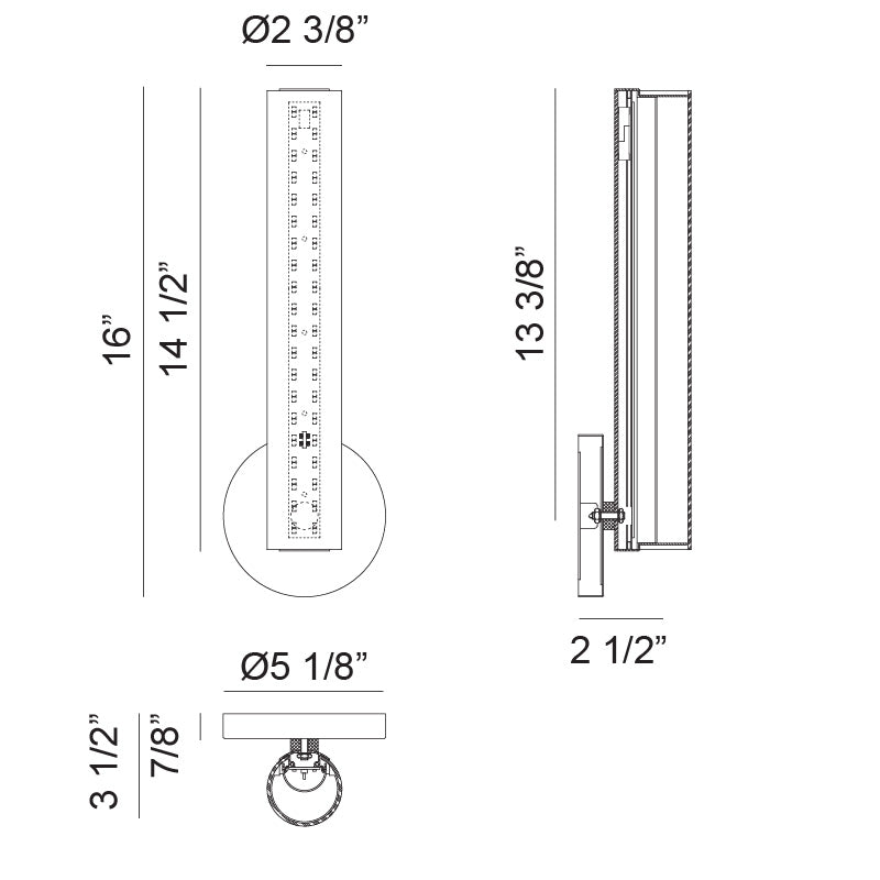Matteo Lighting Axis 16" LED Bath Vanity Light – line drawing with dimensions