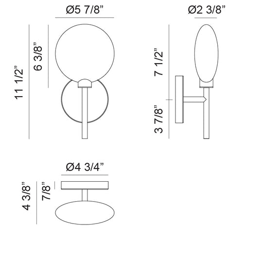 Matteo Lighting Peony 12" Wall Sconce – line drawing with dimensions