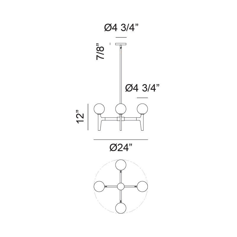 Matteo Lighting Scriben 24" 4-Light Chandelier – line drawing with dimensions