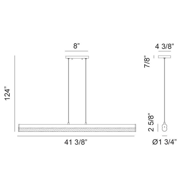 Matteo Lighting Junction 41" LED Linear Chandelier – line drawing with dimensions