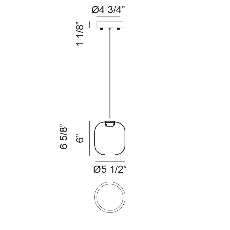 Matteo Lighting Refrax 6" LED Pendant – line drawing with dimensions