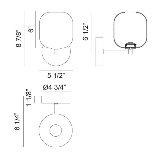 Matteo Lighting Refrax 9" LED Wall Sconce – line drawing with dimensions
