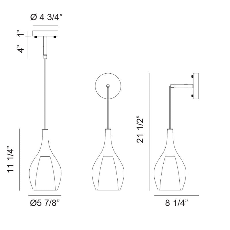Matteo Lighting Jericho 6" Pendant – line drawing with dimensions