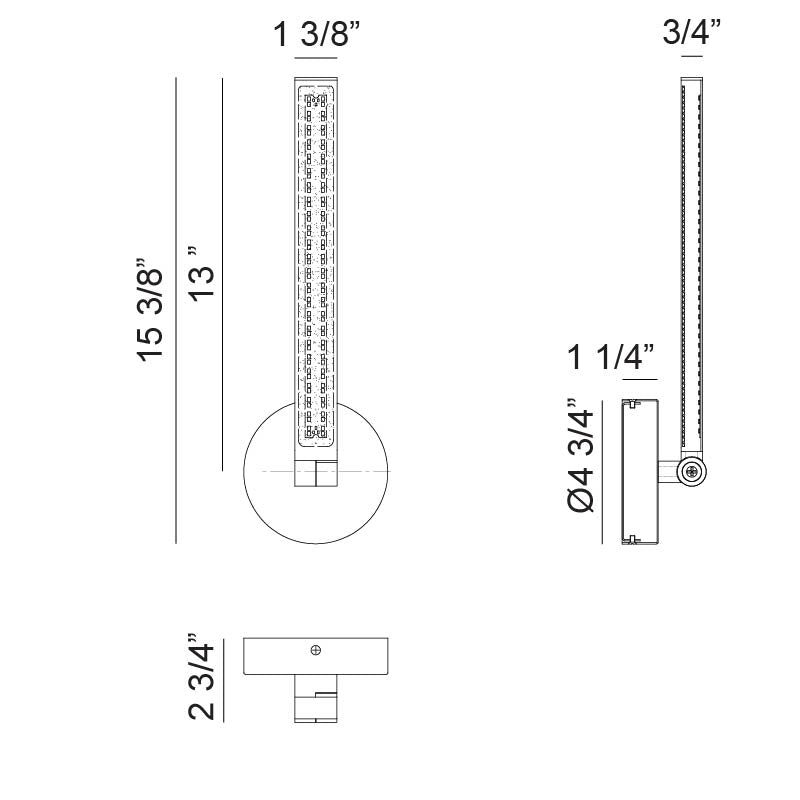 Matteo Lighting Archie 15" LED Bath Vanity Light – line drawing with dimensions