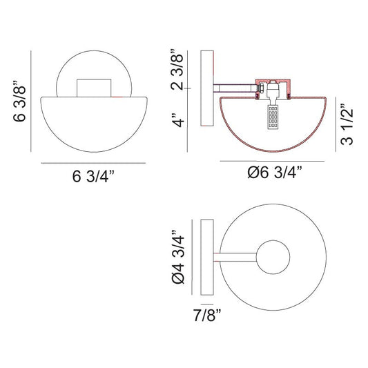 Matteo Lighting Gardena 7" Wall Sconce – line drawing with dimensions