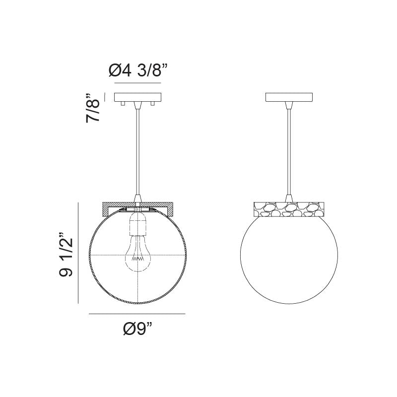 Matteo Lighting Dune 9" Travertine Pendant – line drawing with dimensions