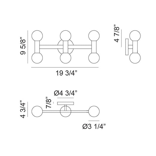 Matteo Lighting Interstellar 20" 6-Light Wall Sconce – line drawing with dimensions