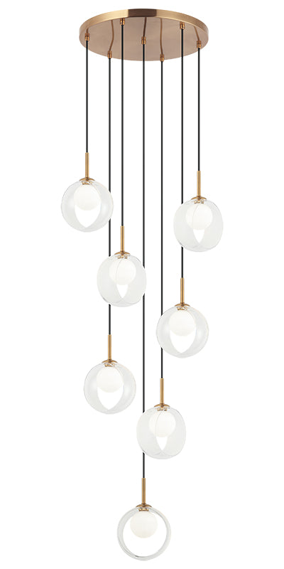 Matteo Lighting Delcia 7-Light Pendant in Aged Gold Brass with Clear Glass, 20.13"W (C60607AGCL) – canopy detail