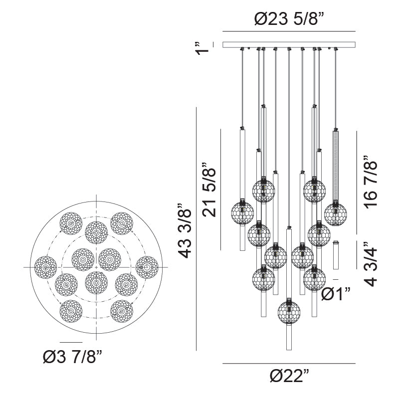 Matteo Lighting Windchimer 22" 12-Light Chandelier in Matte Black (C68912MB) – alternate view