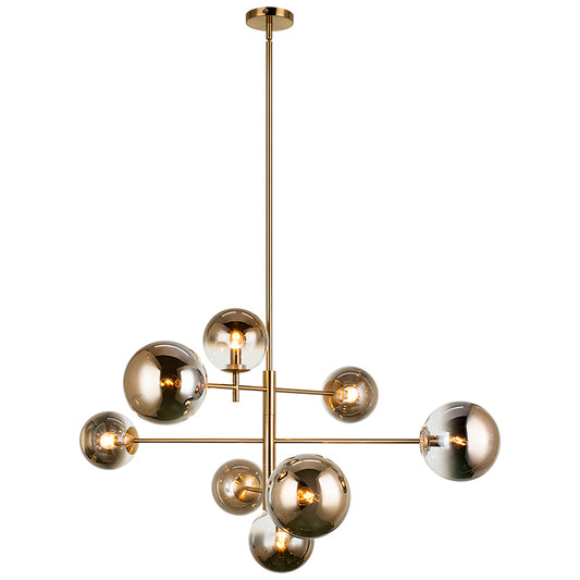Matteo Lighting Averley 8-Light Chandelier in Aged Gold Brass / Clear to Gradient Gold Glass, 41.75"L (C70708AG) – canopy detail