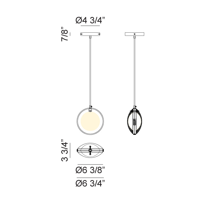 Matteo Lighting Chatoyant 7" Pendant – line drawing with dimensions