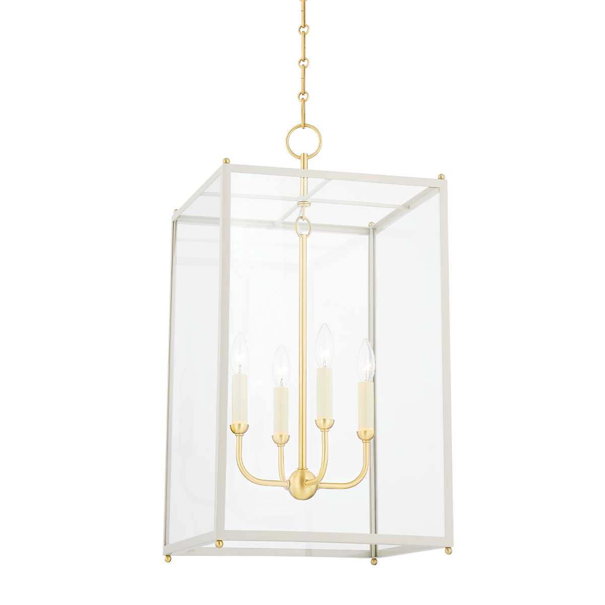 Hudson Valley Chaselton Lantern Aged Brass, Off-White