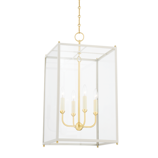 Hudson Valley Chaselton Lantern Aged Brass, Off-White