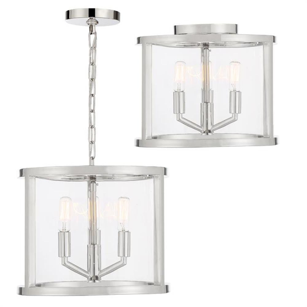 Devon 3 Light Polished Nickel Lantern