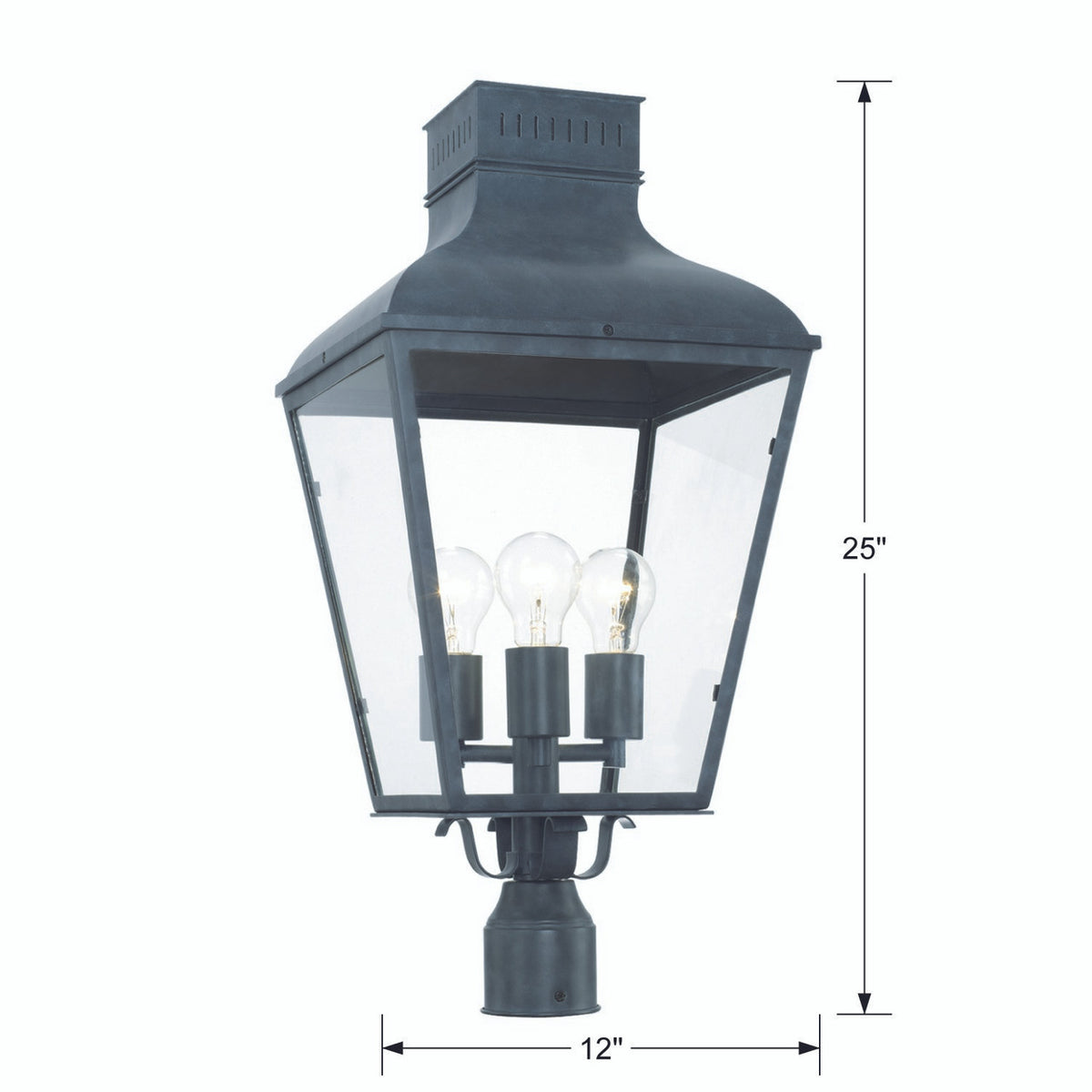 Dumont 12" Outdoor 3-Light Graphite Post Mount