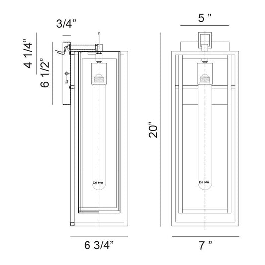 Matteo Lighting Stratford 20" Outdoor Wall Lantern – line drawing with dimensions