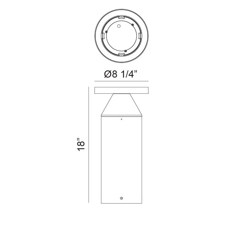 Matteo Lighting Cremini 18" LED Bollard Light – line drawing with dimensions
