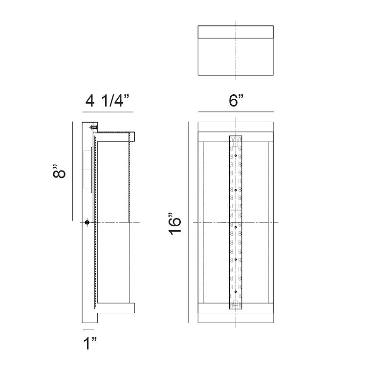 Matteo Lighting Luce 16" LED Outdoor Wall Sconce – line drawing with dimensions