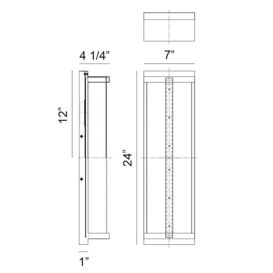 Matteo Lighting Luce 24" LED Outdoor Wall Sconce – line drawing with dimensions