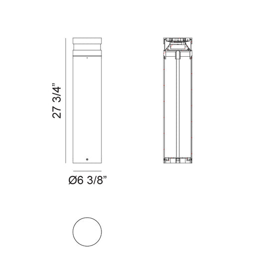 Matteo Lighting Vortex 28" LED Bollard Light – line drawing with dimensions