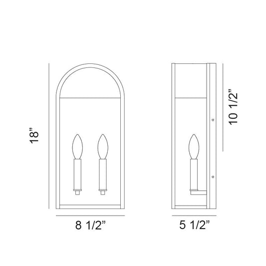 Matteo Lighting Avery 14" Outdoor Wall Lantern – line drawing with dimensions