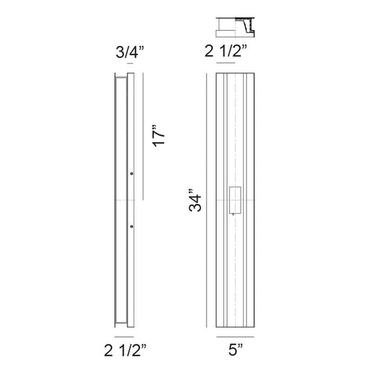 Matteo Lighting Onyx 34" LED Outdoor Wall Sconce – line drawing with dimensions