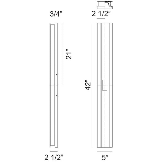 Matteo Lighting Onyx 42" LED Outdoor Wall Sconce – line drawing with dimensions