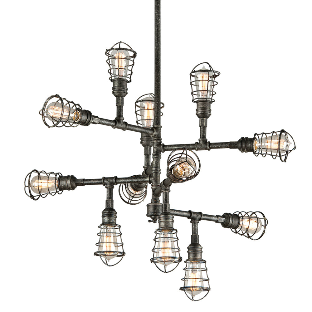 Troy Conduit Chandelier Aged Pewter