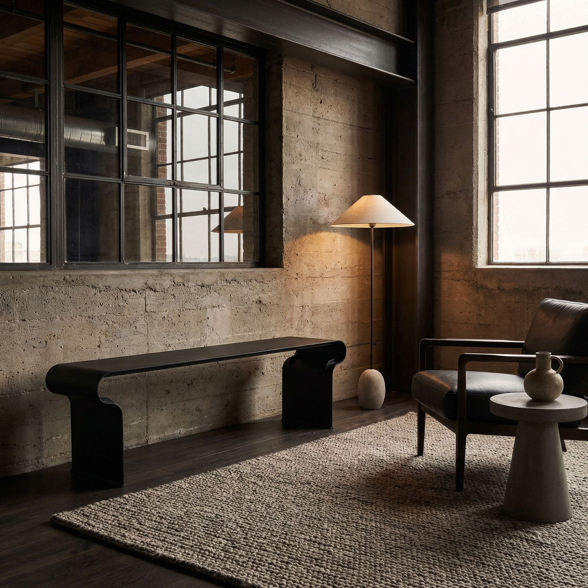 Noir Jabali Bench Matte Black shown in a styled room setting