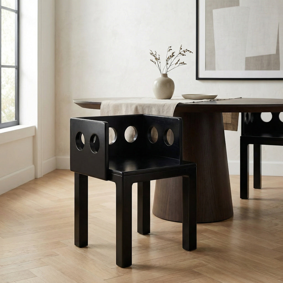 Noir Elton Chair Hand Rubbed Black styled in an interior setting