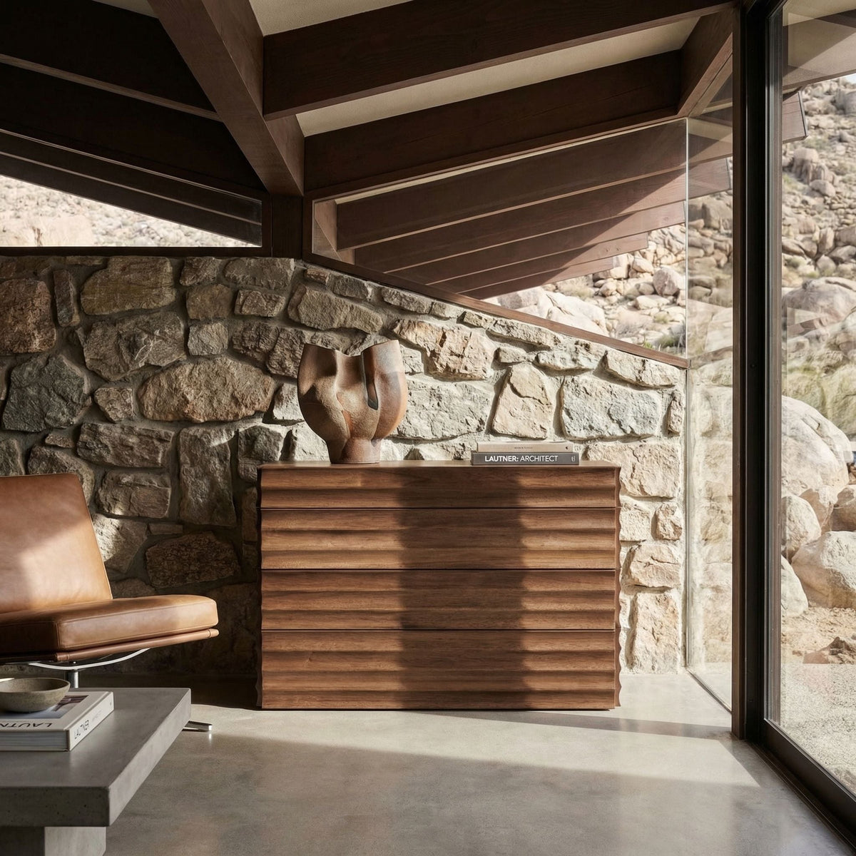 Noir Pacelli Console Dark Walnut styled in an interior setting