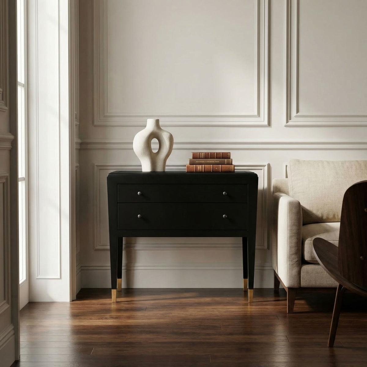 Noir Grant Sideboard Black styled in an interior setting