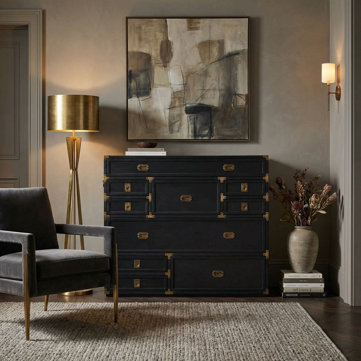 Noir Charles Chest Pale shown in a styled room setting