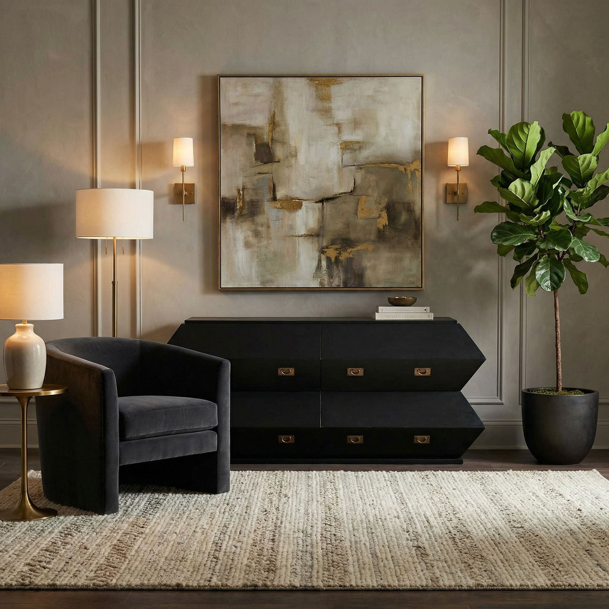 Noir Vico Dresser Hand-Rubbed Black shown in a styled room setting